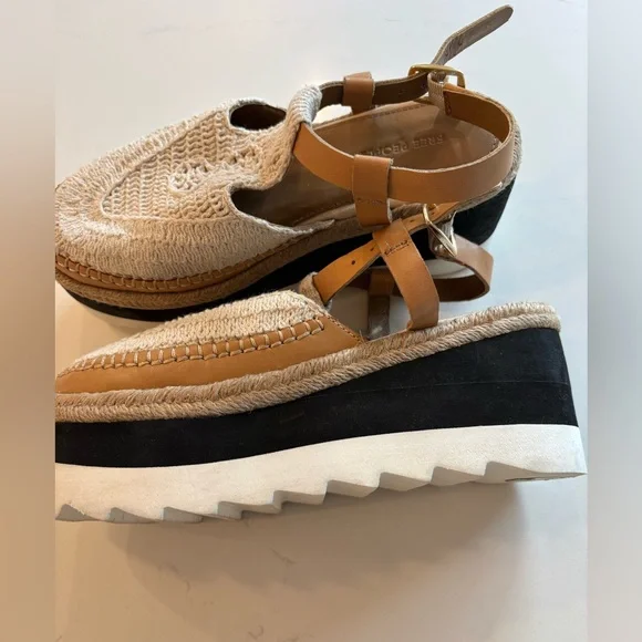 FREE PEOPLE Platform Espadrille Sandals Size 6 Leather Ankle Strap Boho Summer - Picture 4 of 10